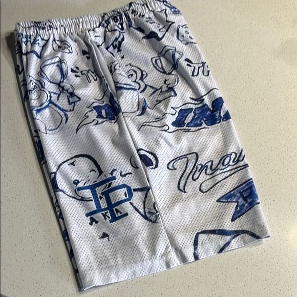 Inaka Power White Graphic Mesh Shorts with Navy Design Mens L - Picture 4 of 8